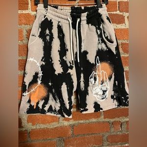 Acid Wash French Terry Skull Middle Finger Barbed Wire Graffiti Shorts NWOT
